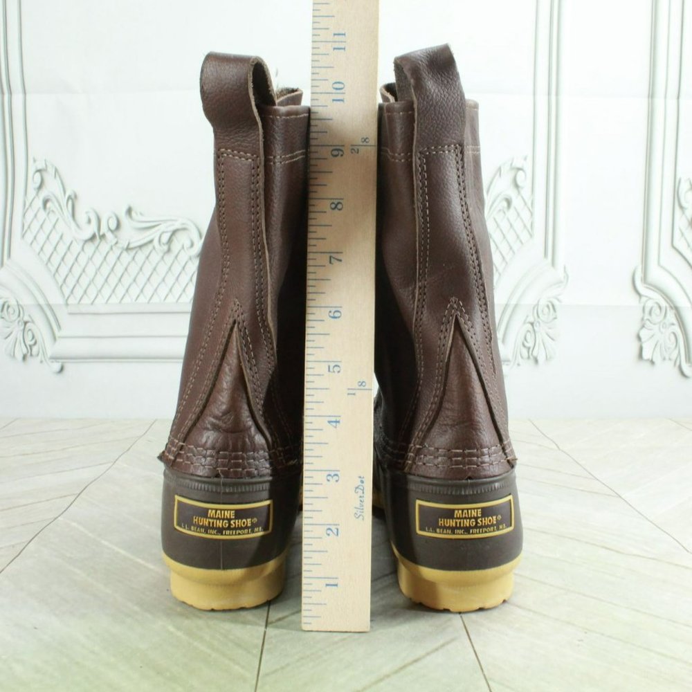 LL Bean Brown Leather Lace Up Unlined Mid Calf Hunting Duck Boots Size 10 N - Picture 6 of 9
